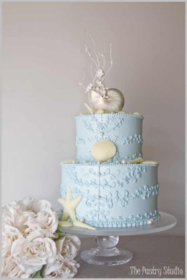 Blue Beach Themed Wedding Cake