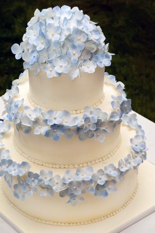 Blue Hydrangea Wedding Cake