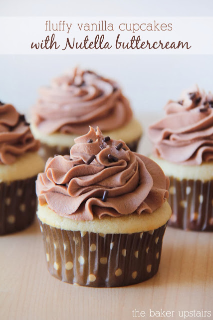 Fluffy Vanilla Cupcakes with Nutella Frosting