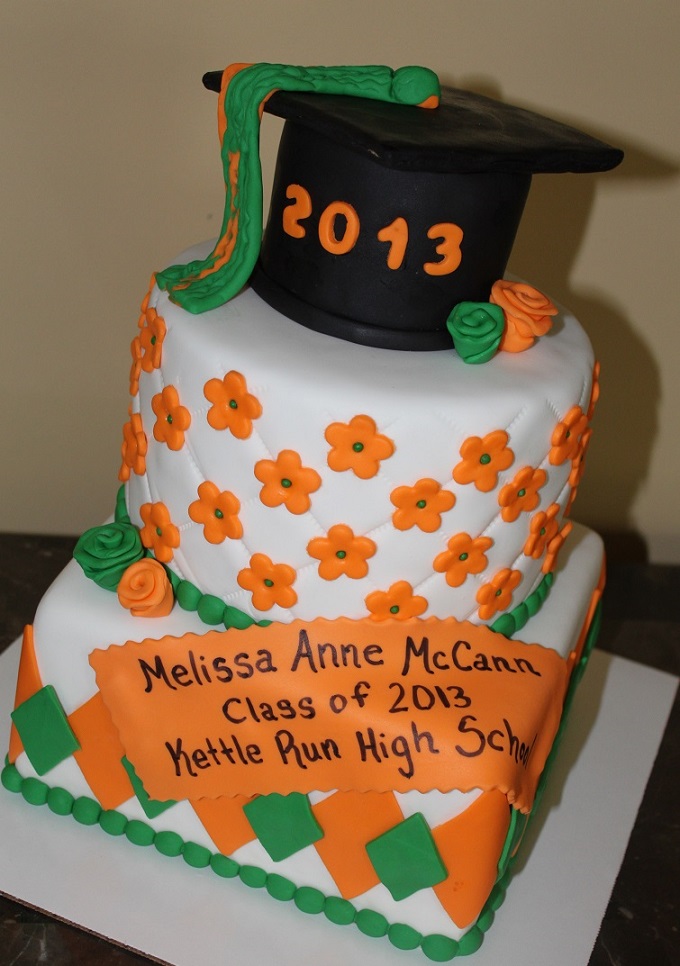 Green and Orange Graduation Cake