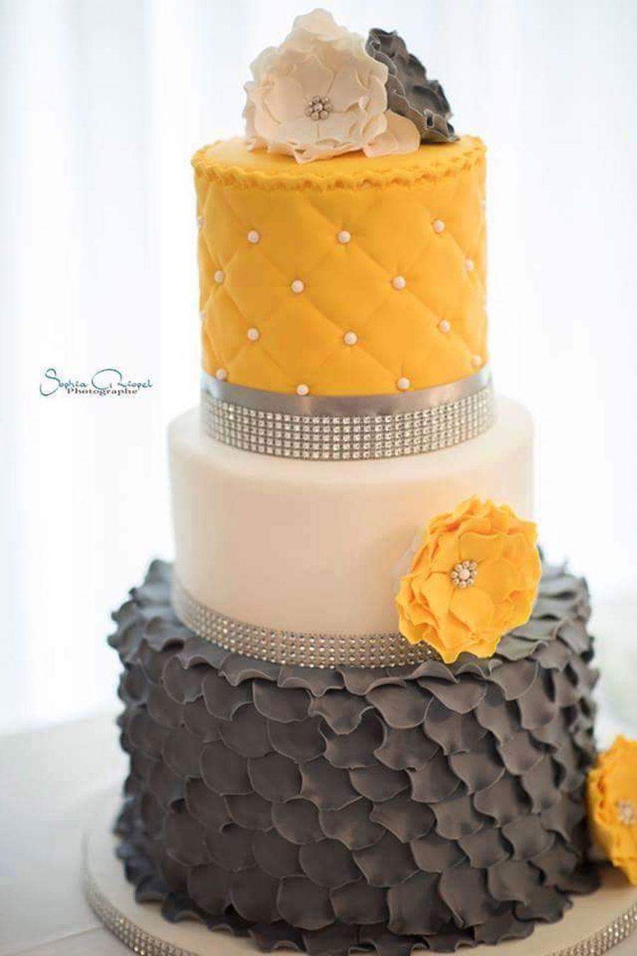 Grey and Yellow Wedding Cake