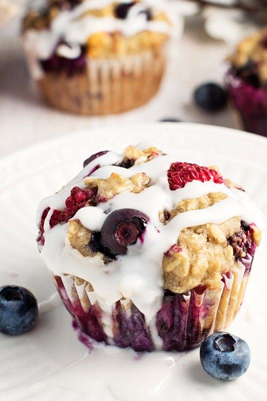 Iced Oatmeal Berry Breakfast Muffins