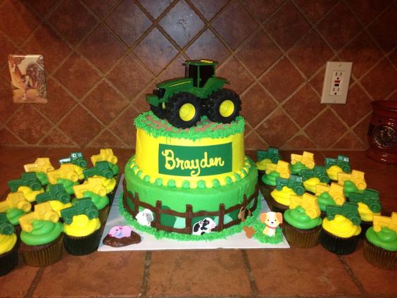 John Deere Birthday Cake and Cupcakes