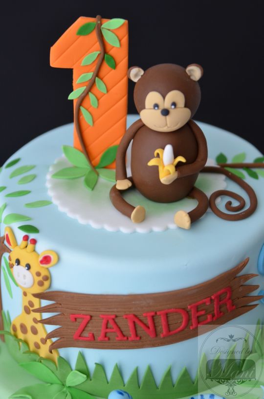 Jungle Theme 1st Birthday Cake