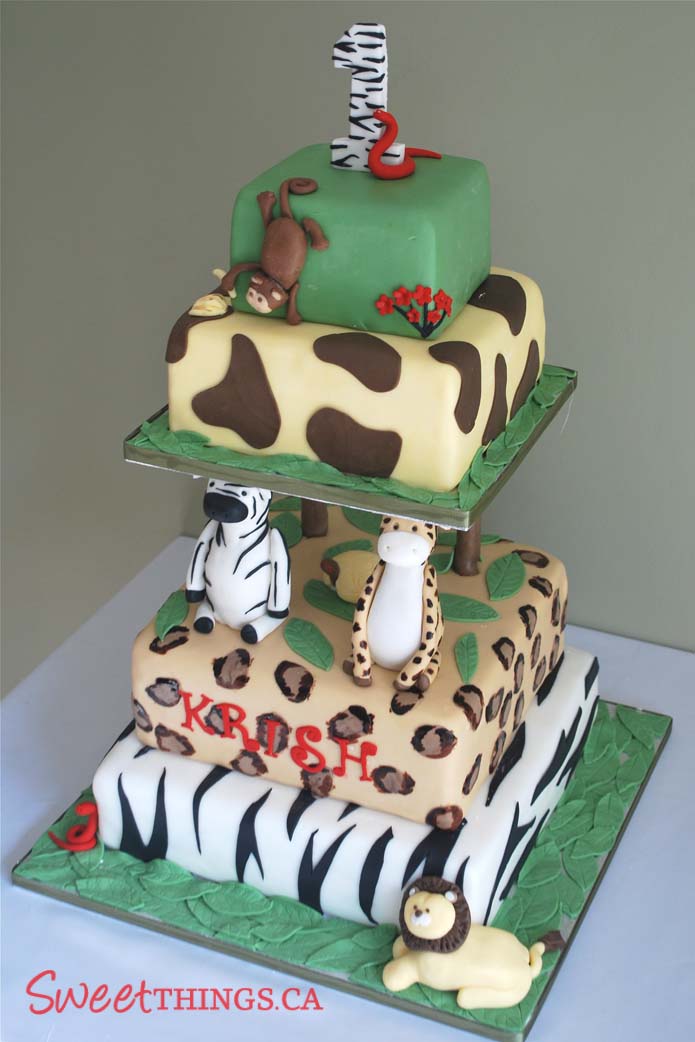 Jungle Themed 1st Birthday Cake