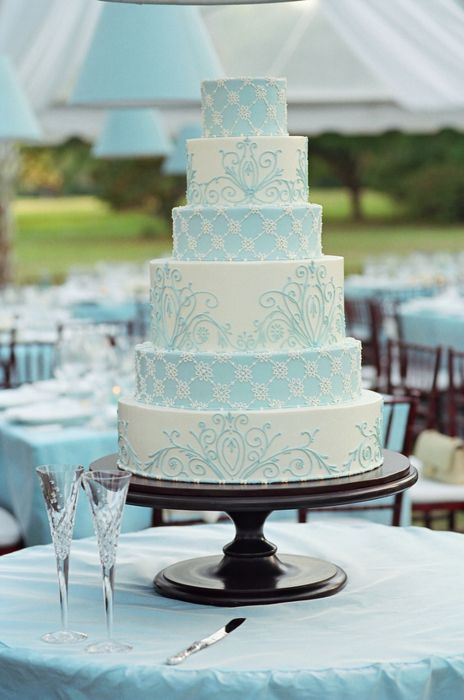 Light Blue and White Wedding Cake