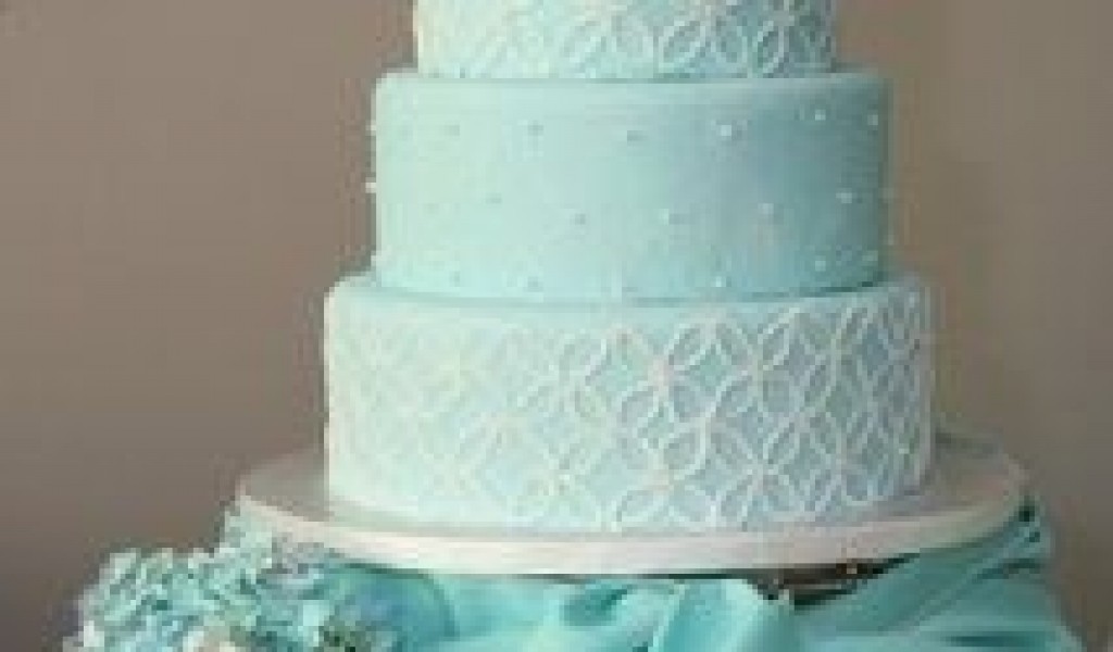 Light Blue and White Wedding Cake