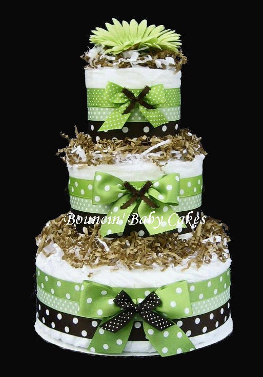 Lime Green and Brown Baby Shower Cake