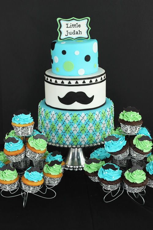 Mustache Baby Shower Cake and Cupcakes
