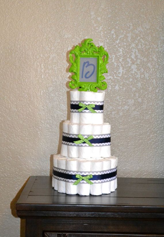 Navy Blue and Lime Green Diaper Cake