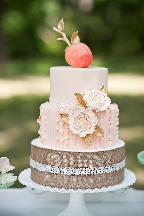 Peach and Burlap Wedding Cake