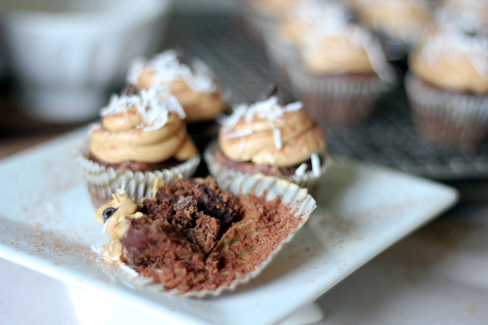 Peanut Butter Brownie Cupcakes with Frosting