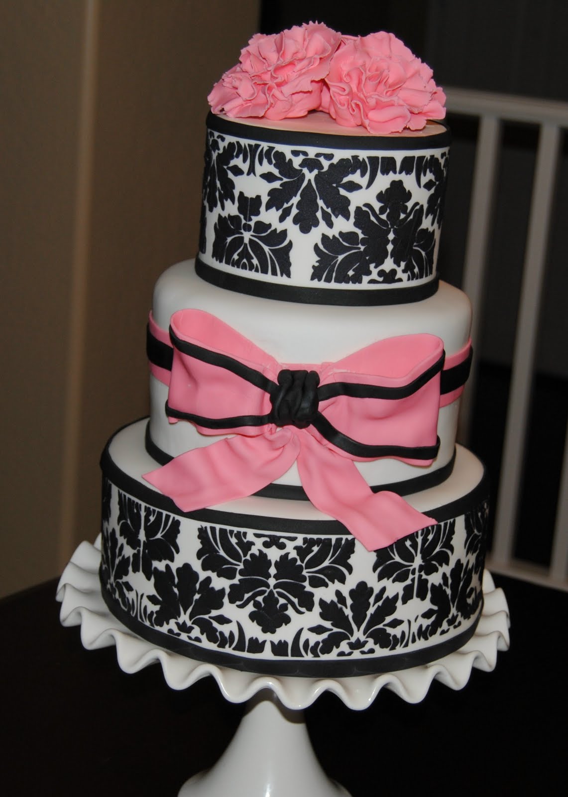 Pink and Black Damask Baby Shower Cake