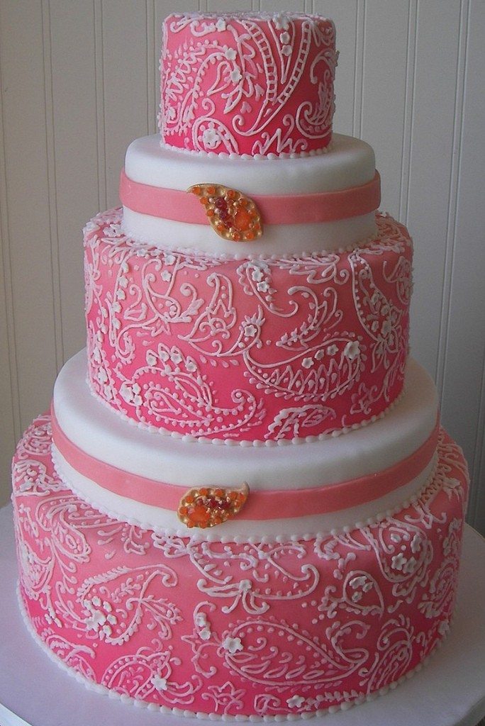 Pink Paisley Wedding Cake