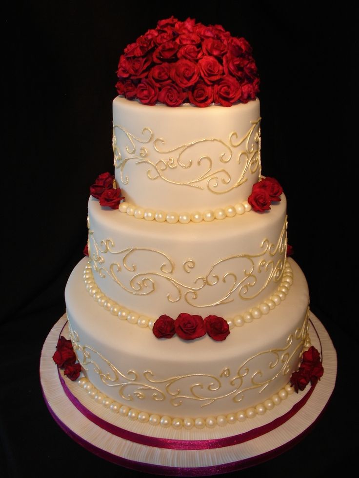 Red and Ivory Wedding Cake Red and Ivory Wedding Cake