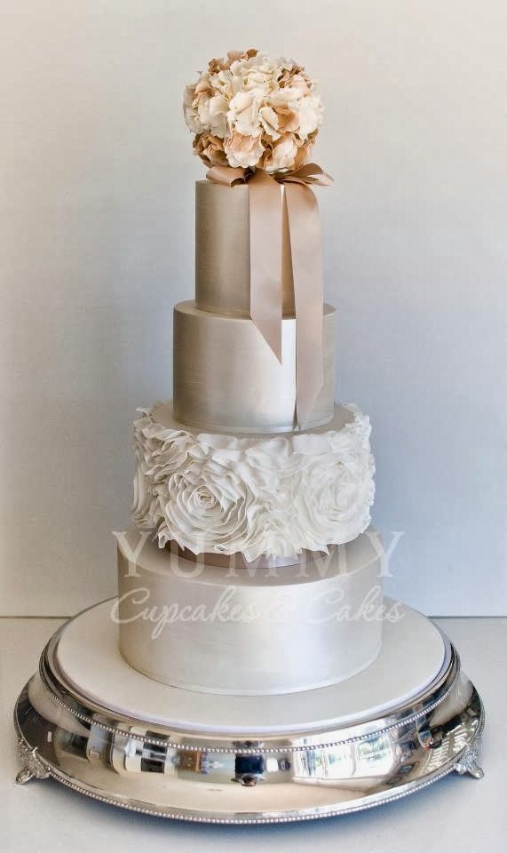 Simple White and Gold Wedding Cake