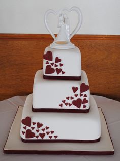 Square Wedding Cake with Hearts