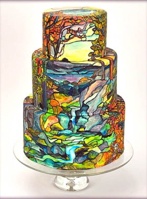 Stained Glass Happy Birthday Cake