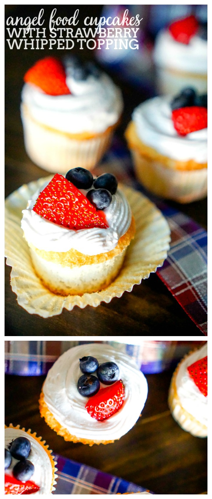 Strawberry Topping Angel Food Cake with Cupcakes