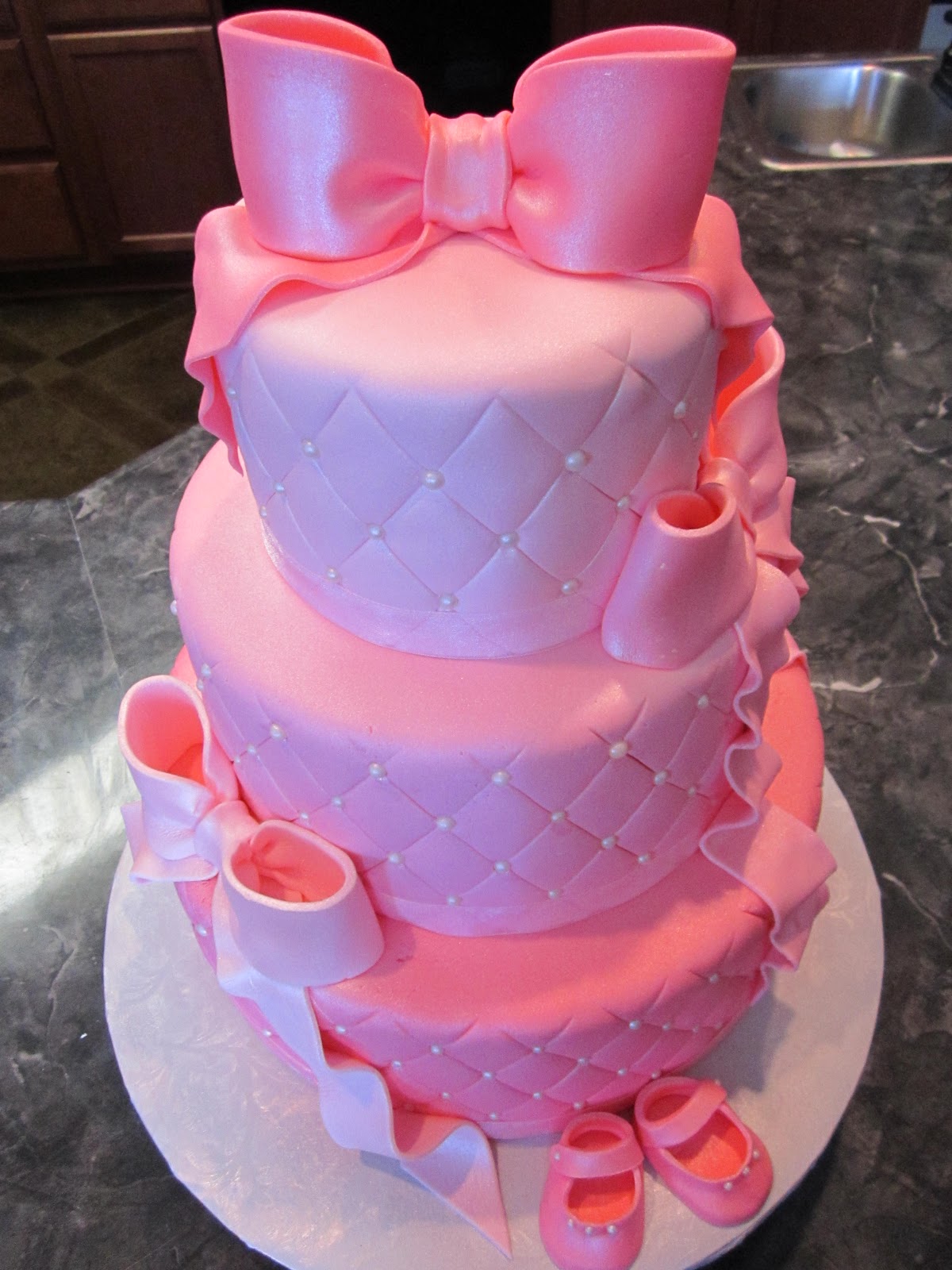 Three Tier Pink Baby Shower Cake