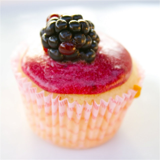 Vanilla Cupcakes with BlackBerry Frosting