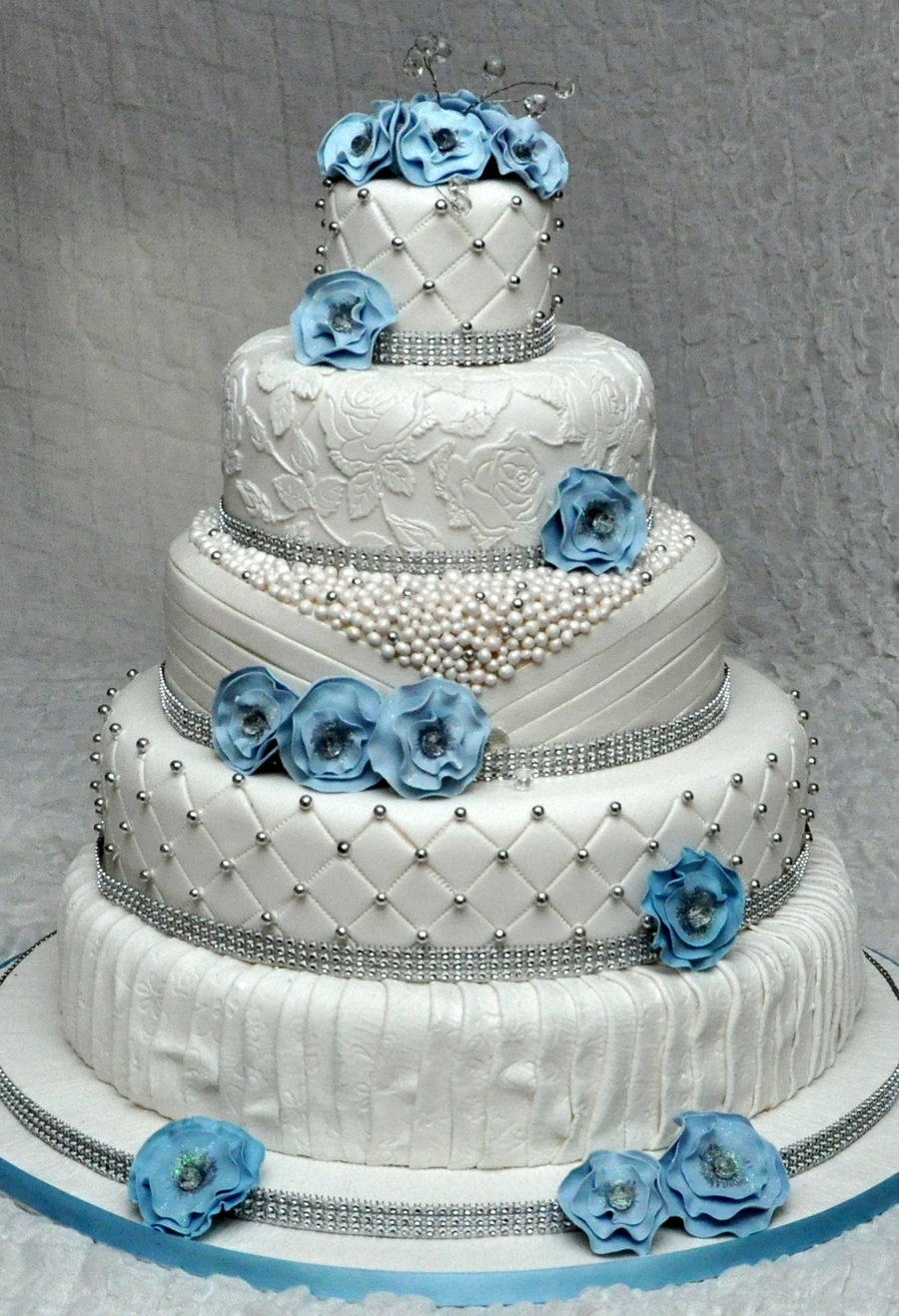 Wedding Cake with Pearls and Flowers