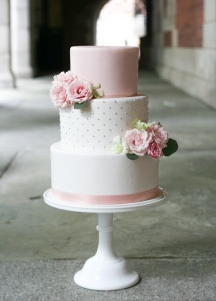 Wedding Cake with Pink Flowers