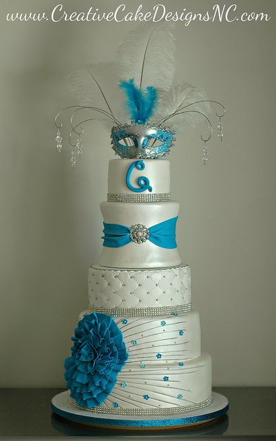 White and Blue Quinceanera Cake