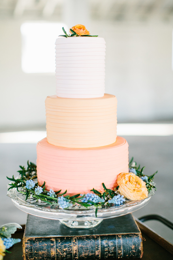 White and Peach Ombre Wedding Cake