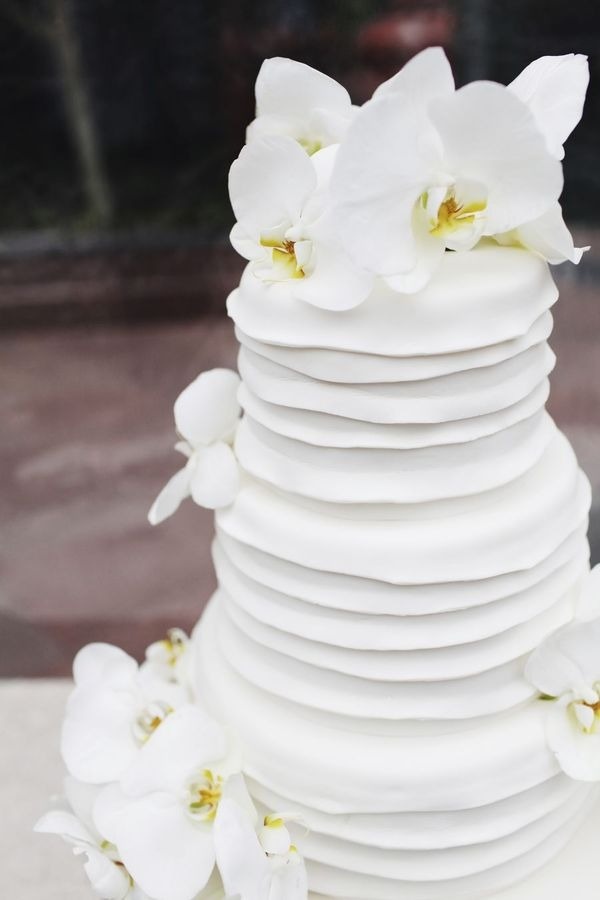 White Wedding Cake with Orchids